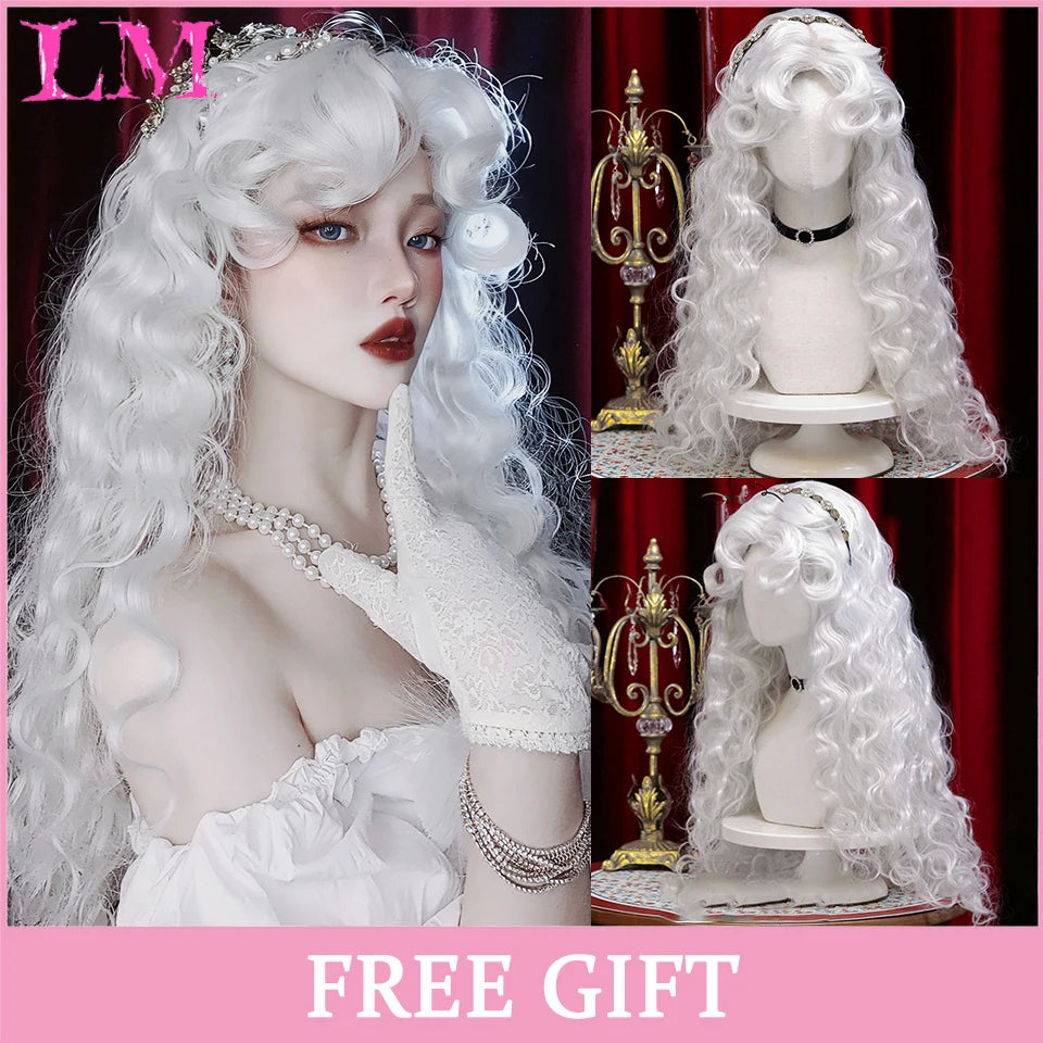 Pelucas sintéticas largas y rectas LM, color azul claro con reflejos de ceniza, peluca de Cosplay con flequillo para mujeres, pelo Natural, fibra resistente al calor