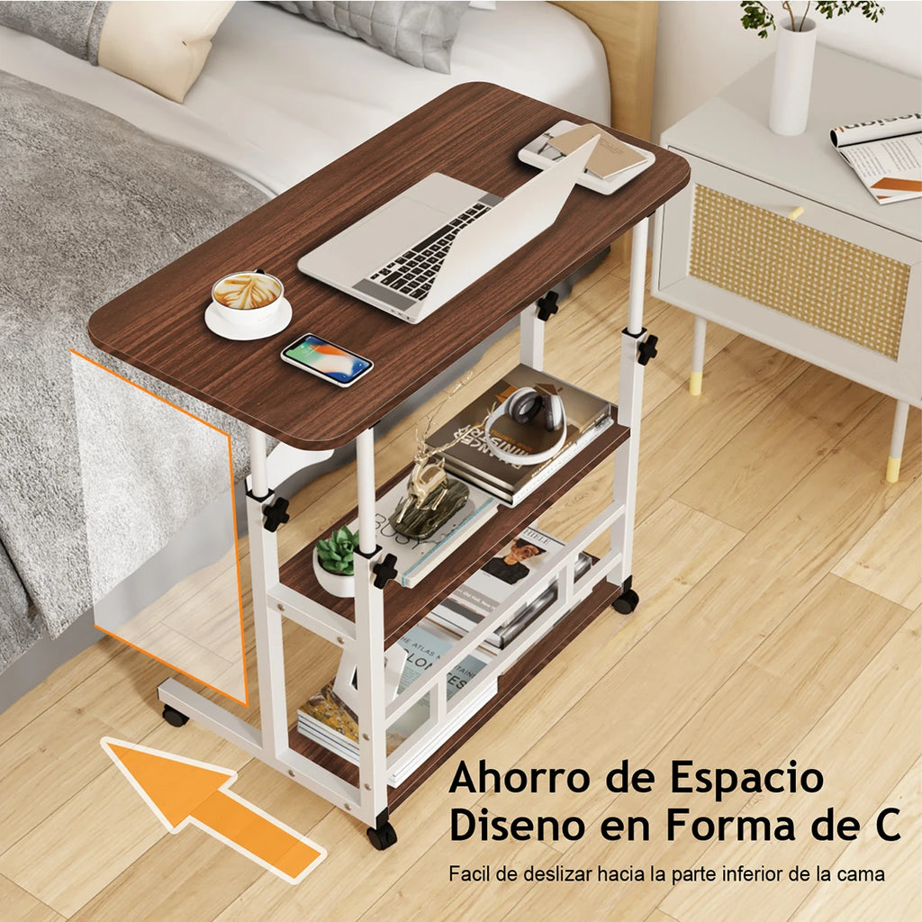 ECHIGOYA Escritorio Portátil, Mesa para Laptop, Escritorio de Computadora con Repisas, Escritorio de Pie Altura Ajustable con Ruedas, Mesa para Cama de Hospital, Home Office, 60cm*40cm