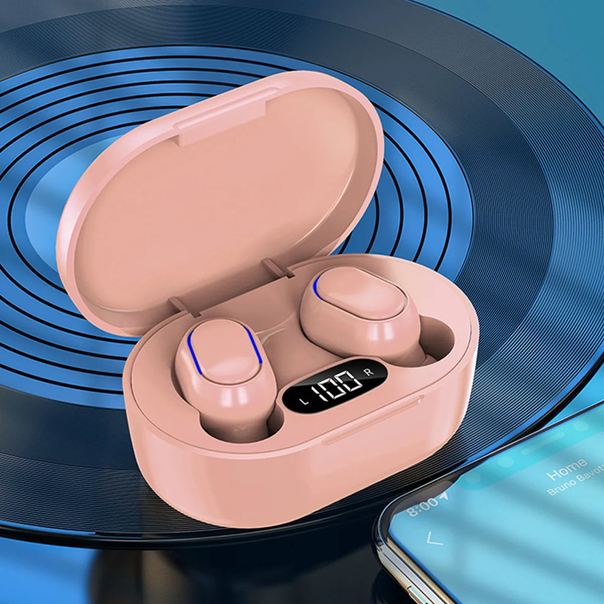 E7S Auriculares inalámbricos Bluetooth con diseño tecnológico, pantalla de alimentación con micrófono con cancelación de ruido, auriculares para coche, trabajar, deportes, entrenamiento, correr