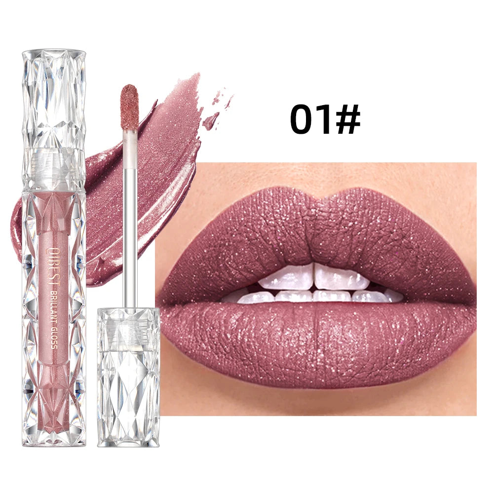 QIBEST-brillo de labios resistente al agua con brillo de diamante, lápiz labial líquido mate, esmalte de labios de perla brillante, tinte labial de larga duración, maquillaje para mujer