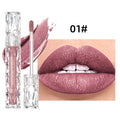 QIBEST-brillo de labios resistente al agua con brillo de diamante, lápiz labial líquido mate, esmalte de labios de perla brillante, tinte labial de larga duración, maquillaje para mujer