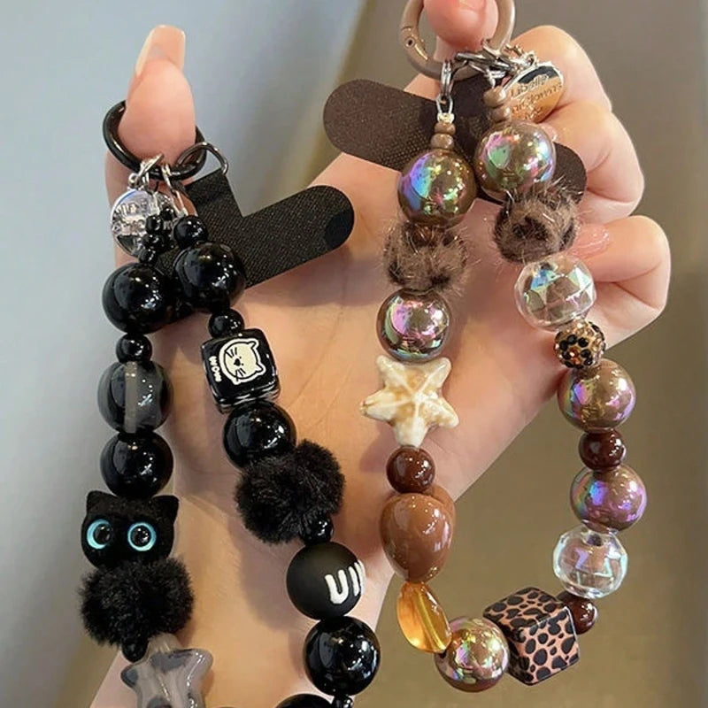 Lujoso Colgante de Pulsera con Estampado de Leopardo y Estrella de Diamantes de Imitación, Correa Corta de Felpa para Teléfono, Cadena para Auriculares de Teléfono