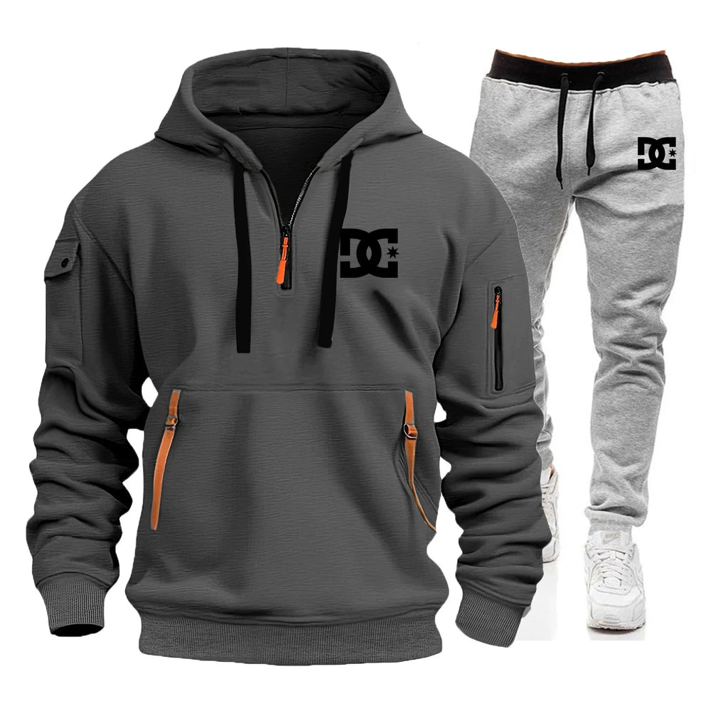 2025 Nuevo conjunto informal de otoño e invierno para hombre, sudadera con capucha y pantalones para correr para hombre al aire libre a la moda, conjunto de 2 piezas