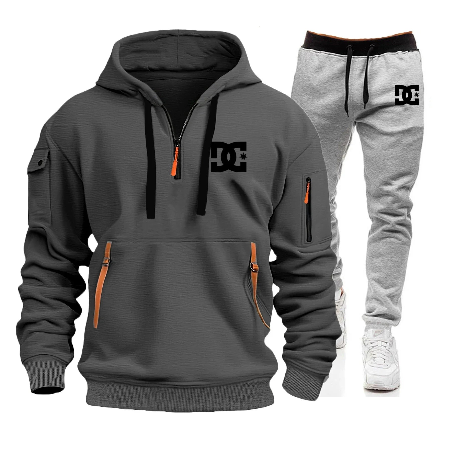 2025 Nuevo conjunto informal de otoño e invierno para hombre, sudadera con capucha y pantalones para correr para hombre al aire libre a la moda, conjunto de 2 piezas