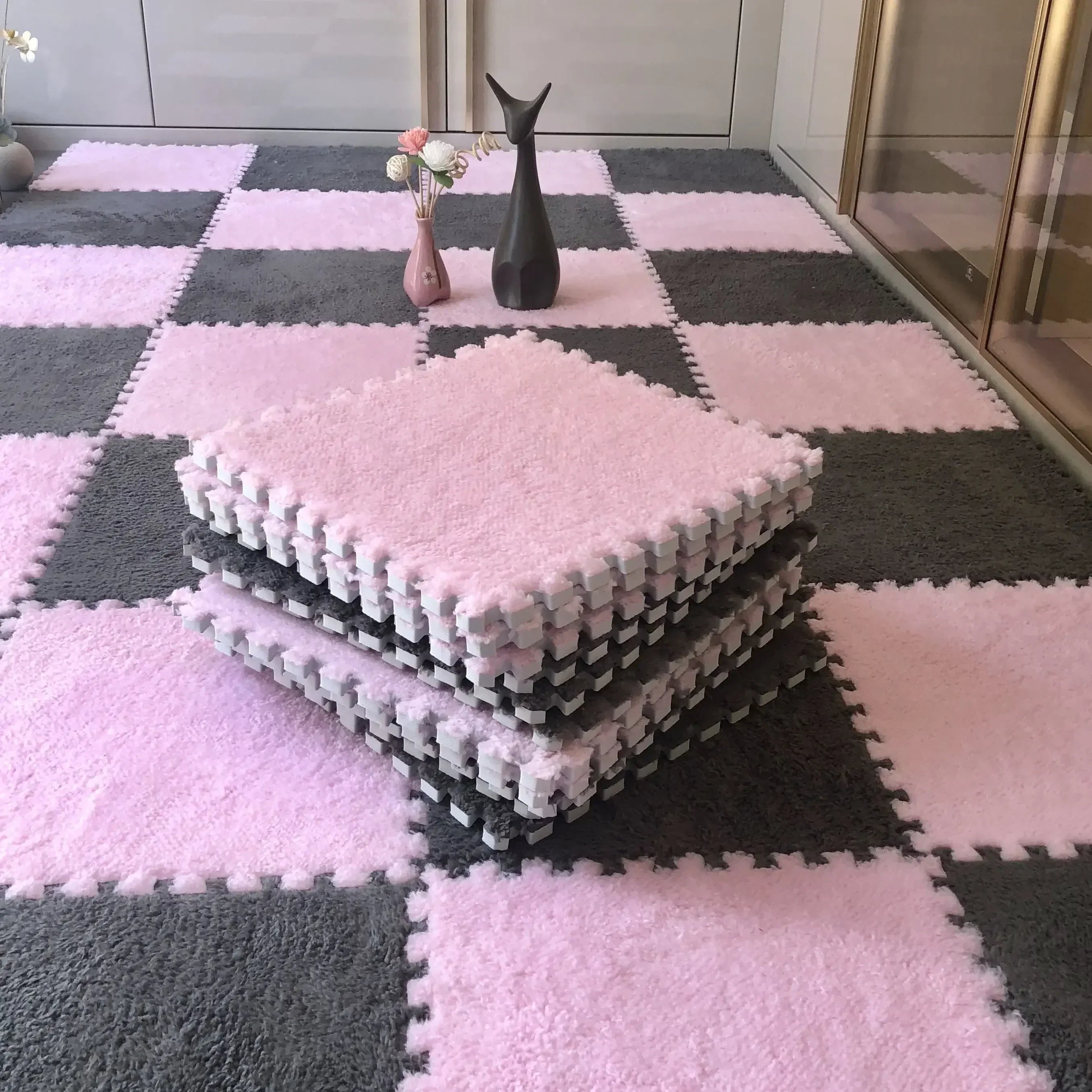 Alfombra de peluche suave de 30x30CM para niños, alfombra de juego, alfombra de rompecabezas, tapete de juego cálido, azulejos de ejercicio entrelazados, alfombra decorativa para suelo