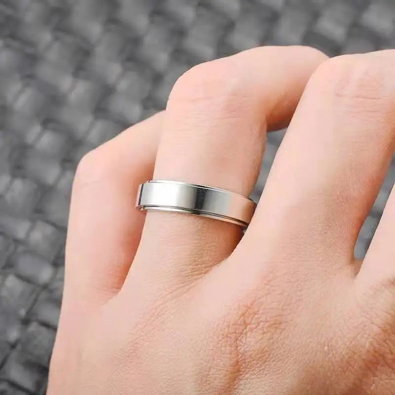 Anillo giratorio personalizado para hombres y mujeres, banda de boda giratoria de acero inoxidable de 6mm, anillo de cola masculino con inicial de fecha y nombre personalizado