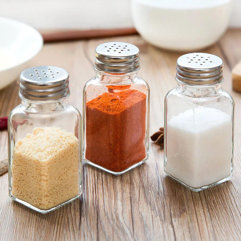 Botella de especias de vidrio para cocina, botella de condimentos para barbacoa con tapa, salero y pimienta, Mini juego de tarros de condimentos