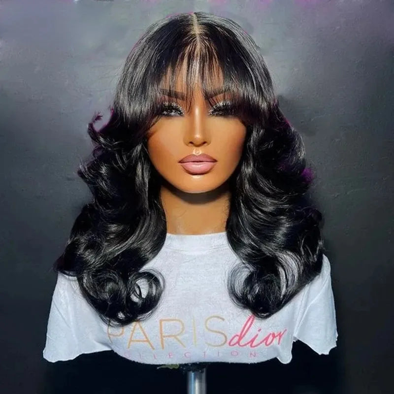 Resaltar Rubio degradado cuerpo onda peluca con malla Frontal con flequillo 13x4 HD peluca Frontal de encaje para mujeres sintético de alta calidad uso diario