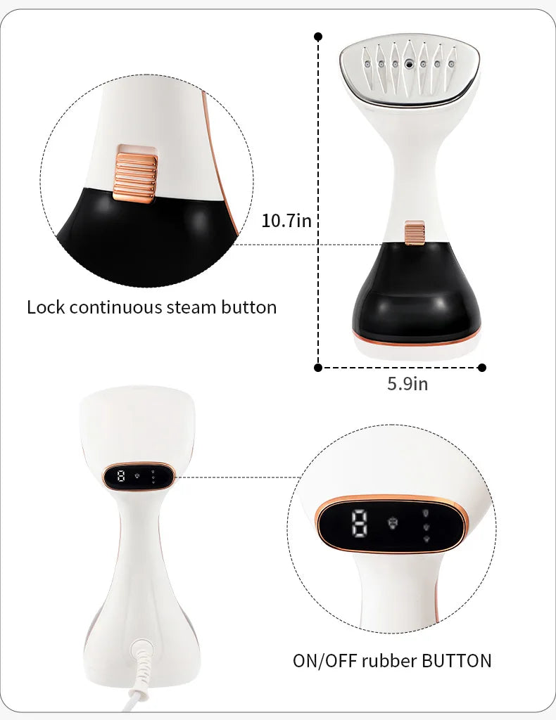 Plancha colgante de vapor portátil de 1800W, Control de pantalla táctil, precalentamiento rápido de 15 segundos, vaporizador de ropa de tela pequeño portátil para el hogar de 320ml