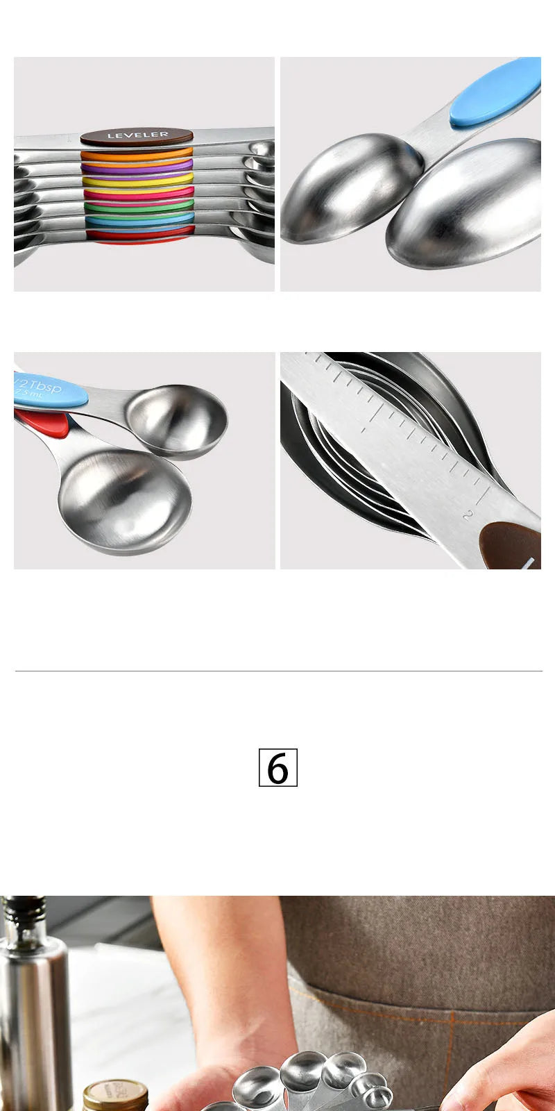 8 unids/set juego de cucharas medidoras magnéticas de acero inoxidable apilables cucharaditas de doble cara Metal preciso para latas de condimentos