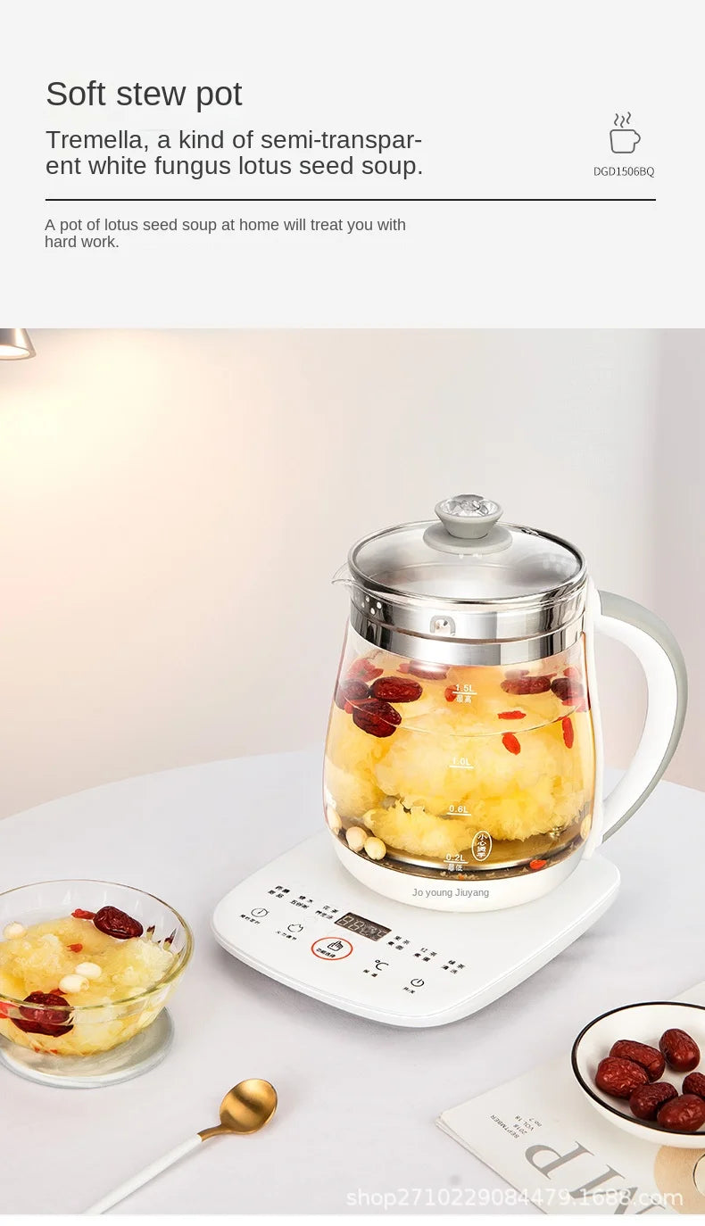 Olla saludable Jiuyang de 220V, tetera de flores multifuncional, tetera de vidrio para estofado, Mini cocina portátil de 1,5 l, cocina para postre y té