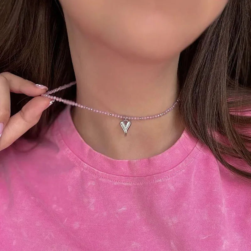 Collar con colgante de cadena con borlas a la moda para mujer, cadena de perlas de imitación y cristal transparente bohemio, joyería, regalo de San Valentín N0538