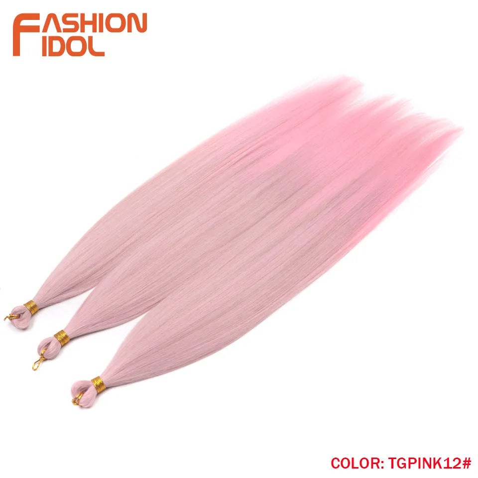 FASHION IDOL, 28 pulgadas, 300g/3 piezas, cabello liso, cabello trenzado sintético, extensiones de cabello de fibra resistente al calor, color gris ombré