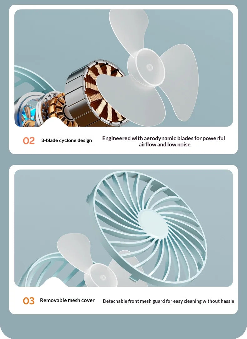 Ventilador Portátil Recargable con Clip HOMEFISH 720 °   Ventilador Colgante Giratorio con Luz Nocturna, Enfriador de Aire para Acampar al Aire Libre