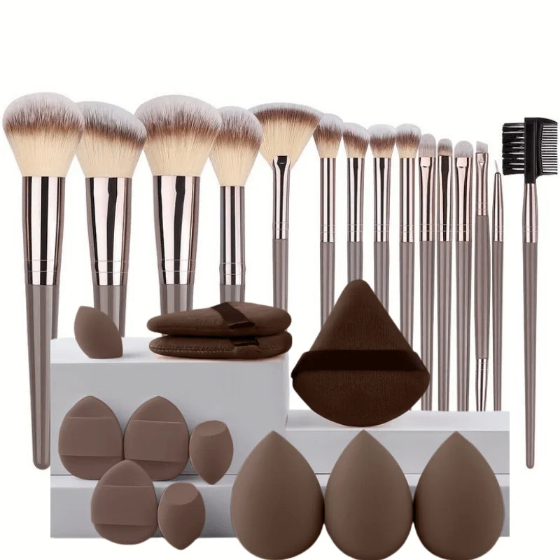 Juego de brochas de maquillaje marrones, herramienta de maquillaje suave portátil, base sintética Premium, correctores, sombras de ojos, maquillaje diario, 1-32 Uds.