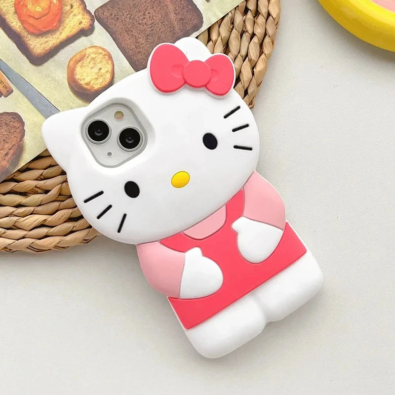 Funda de Silicona Suave con Diseño 3D de Hello Kitty de Sanrio para iPhone 17 16 15 14 13 12 Pro Max 11 Xs XR 7 8 Plus SE