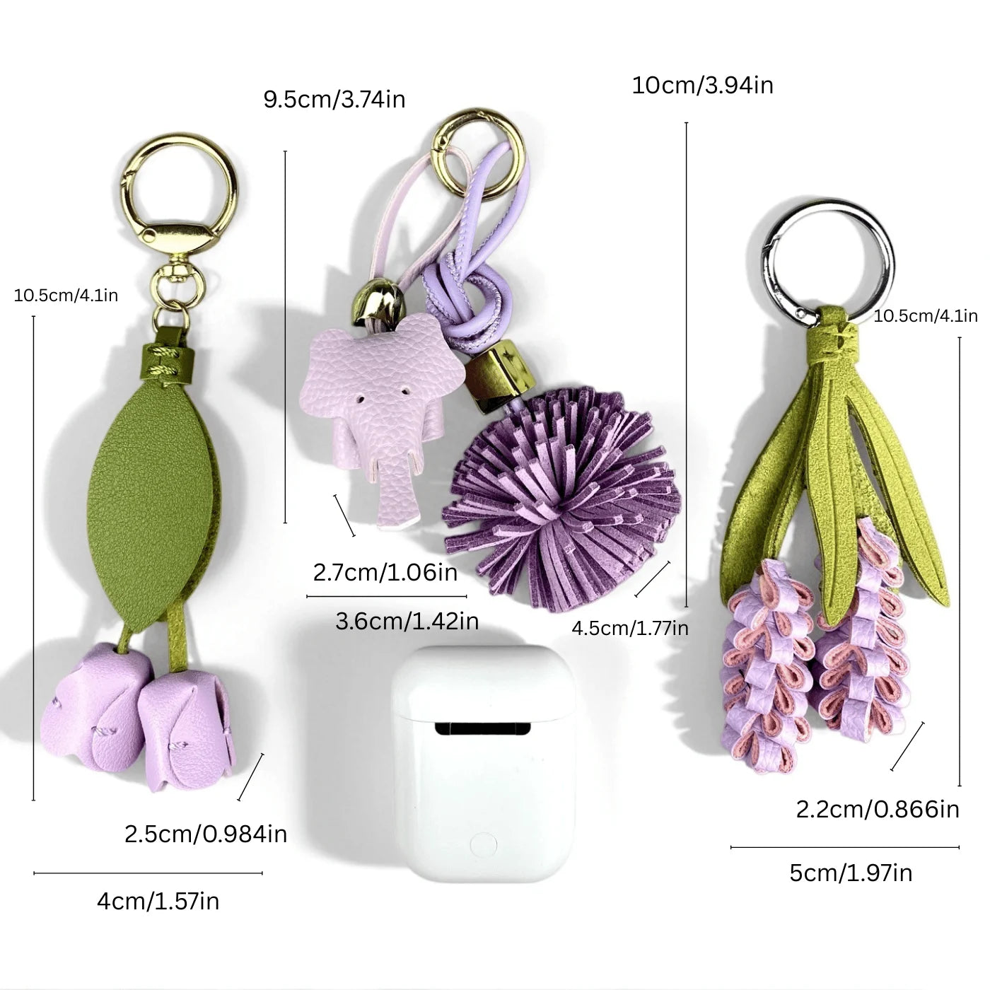 Set de Llaveros con Mariposa y Flor Moradas, Accesorios Lindos de Cuero PU con Diseño Floral para Amantes del Color Morado/Flores Realistas/Buen Regalo