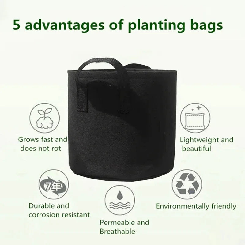 Paquete de 5 Bolsas de Cultivo de Tela + Alfombrillas Antihierbas y Etiquetas Gratis, Macetas de Tela No Tejida para Tomates, Fresas y Vegetales, Macetas de Poda Aérea Tamaños S/M/L/XL/2XL/3XL
