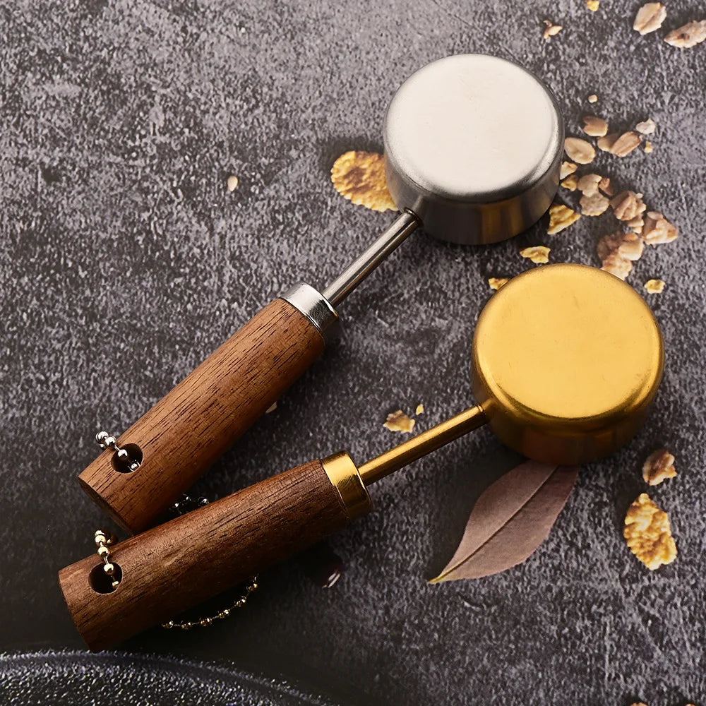 Mango de madera dorado, tazas medidoras de acero inoxidable, cucharas, herramientas para hornear, juego de cucharas medidoras de café, accesorios de báscula para barman
