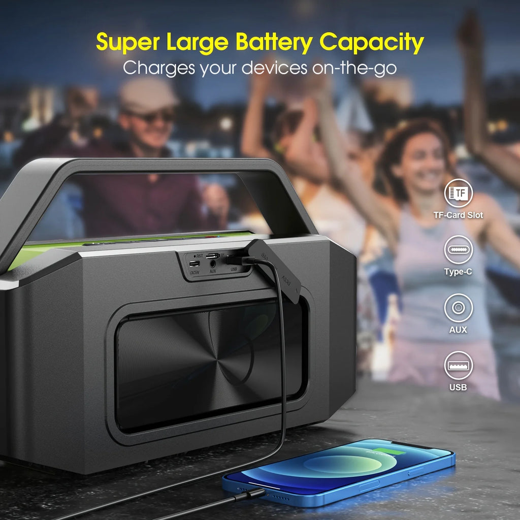Altavoz Bluetooth W-KING D9-1 Verde, 100W Pico, 60W HD, IPX6, Portátil, Inalámbrico, Resistente al Agua, para Fiestas al Aire Libre, con 2 Subwoofers/Radiador Pasivo Extra Grande, Bajos Profundos, 40H, PowerBank, TF, AUX, E