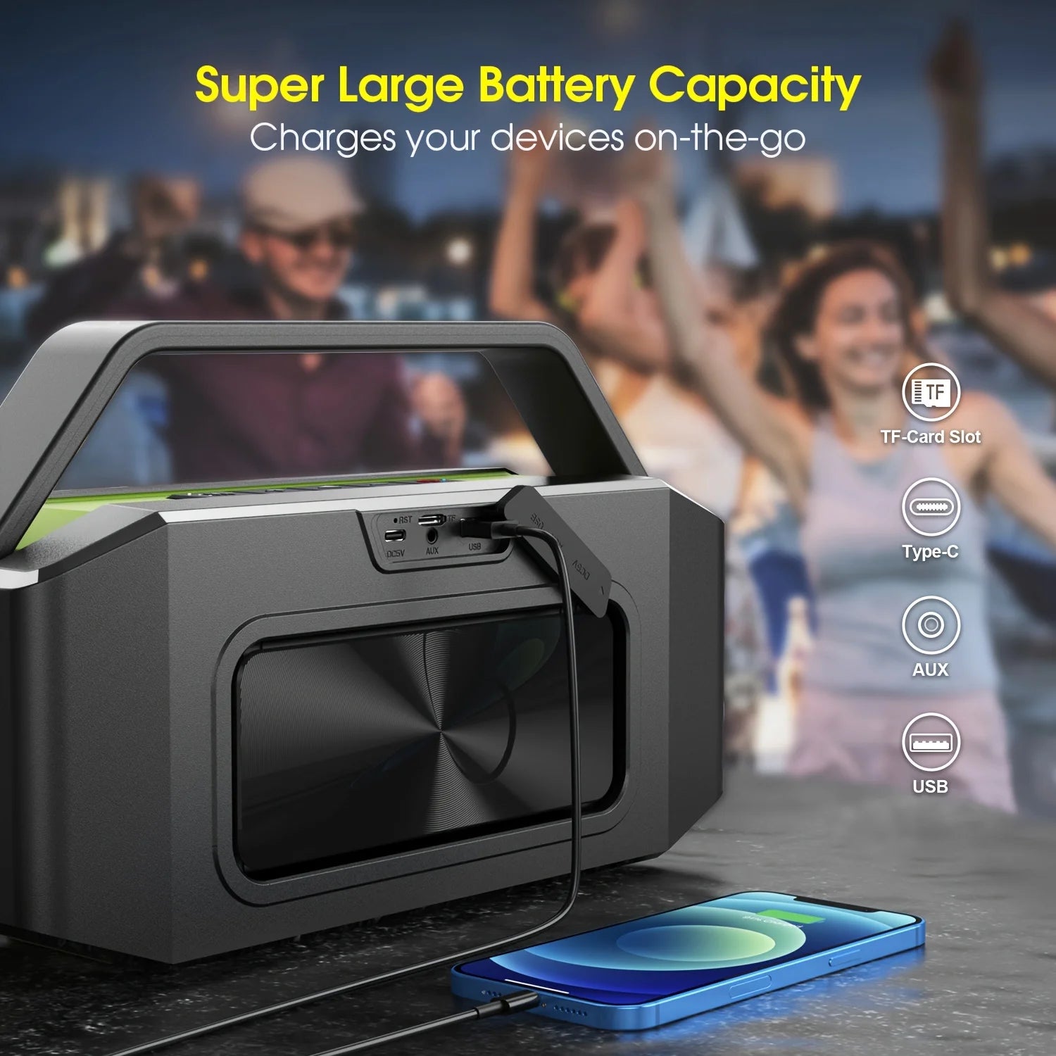 Altavoz Bluetooth W-KING D9-1 Verde, 100W Pico, 60W HD, IPX6, Portátil, Inalámbrico, Resistente al Agua, para Fiestas al Aire Libre, con 2 Subwoofers/Radiador Pasivo Extra Grande, Bajos Profundos, 40H, PowerBank, TF, AUX, E