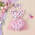    Bebé niña lindo casual amor impreso empalme correa de malla mono triangular (incluido accesorios para el cabello) verano