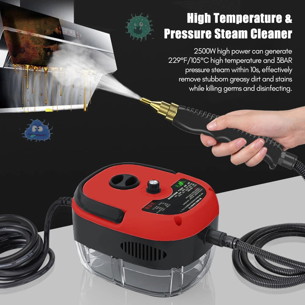 Limpiador a Vapor Portátil de Mano, 1500W, Alta Temperatura, Máquina de Limpieza a Vapor a Presión con Cabezales de Cepillo para Muebles de Cocina
