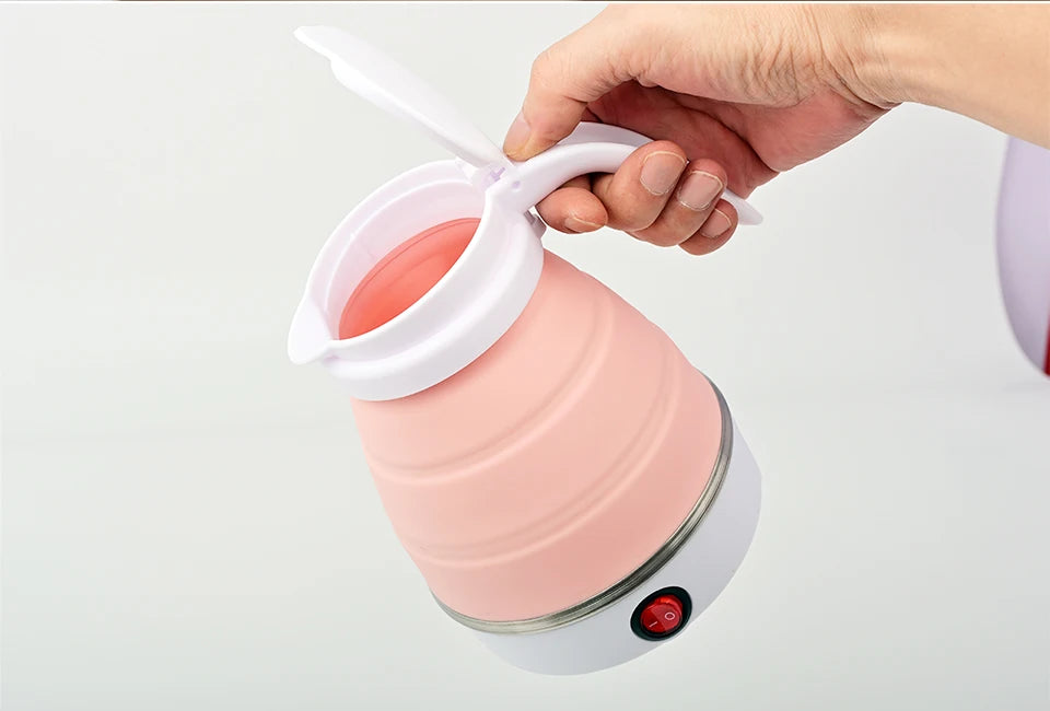 Mini Hervidor eléctrico plegable, Hervidor eléctrico portátil de 0,6l, calentador de agua de viaje para el hogar, compresión de silicona de 110V-220V