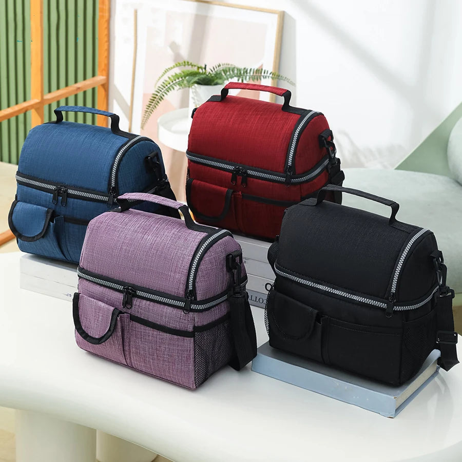 Bolsa térmica para el almuerzo, bolsa térmica de doble capa para acampar, hacer senderismo, viajar, picnic, nevera portátil con doble compartimento
