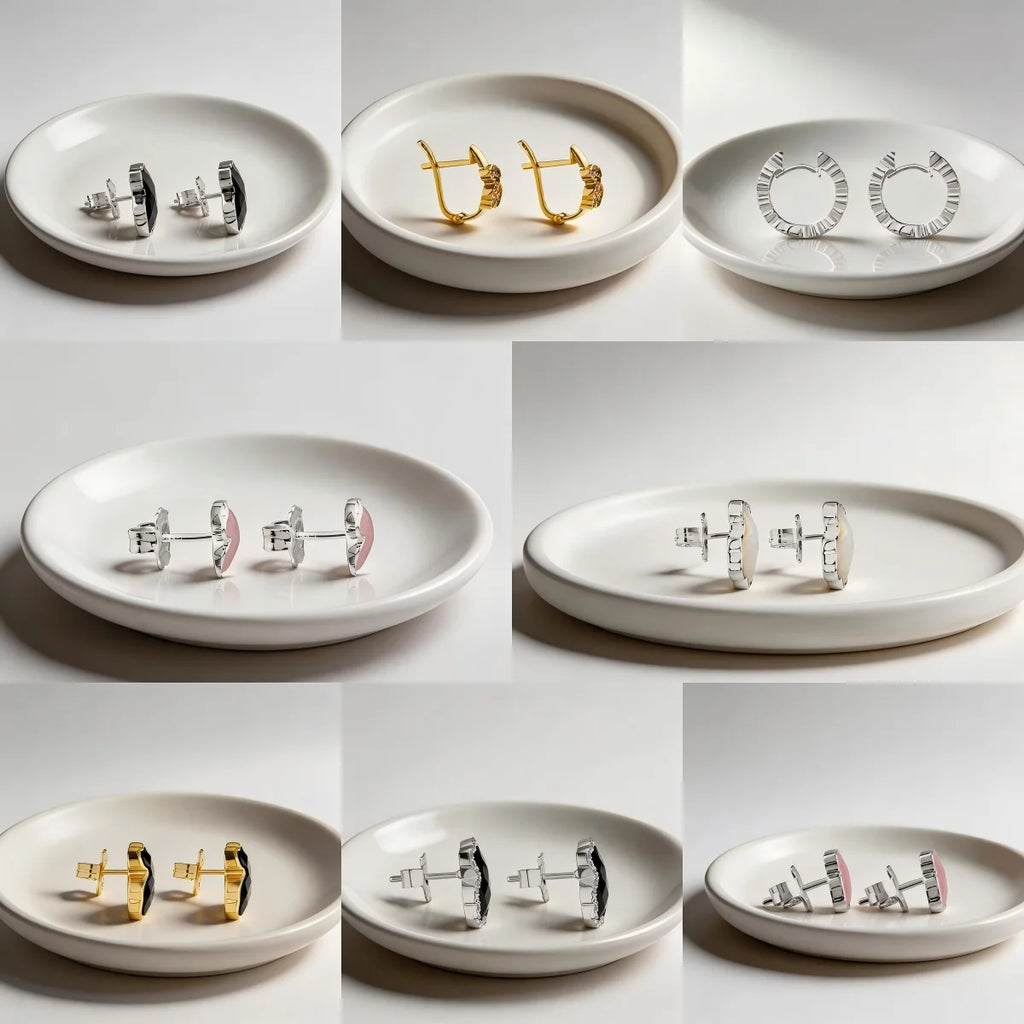 Colección de Pendientes Modernos en Oro y Plata con Detalles de Esmalte y Cristal |   Joyería Minimalista