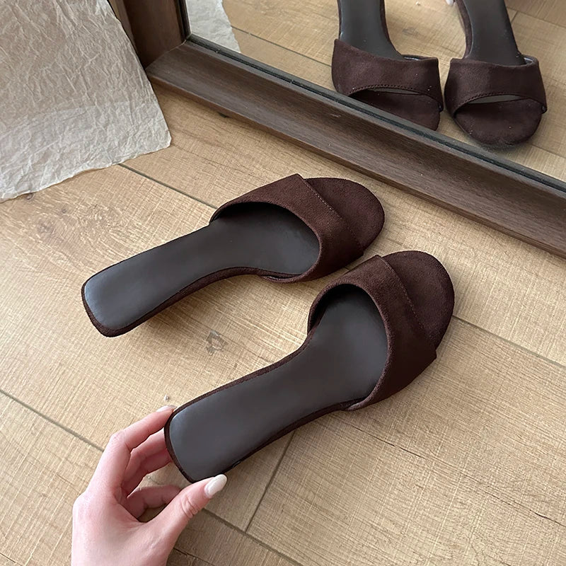 Sandalias de Verano para Mujer, Punta Abierta, Gamuza, Elegantes, Color Sólido, Tacón de Cuña, Zapatos de Vestir, Cómodas, para Playa y Exteriores