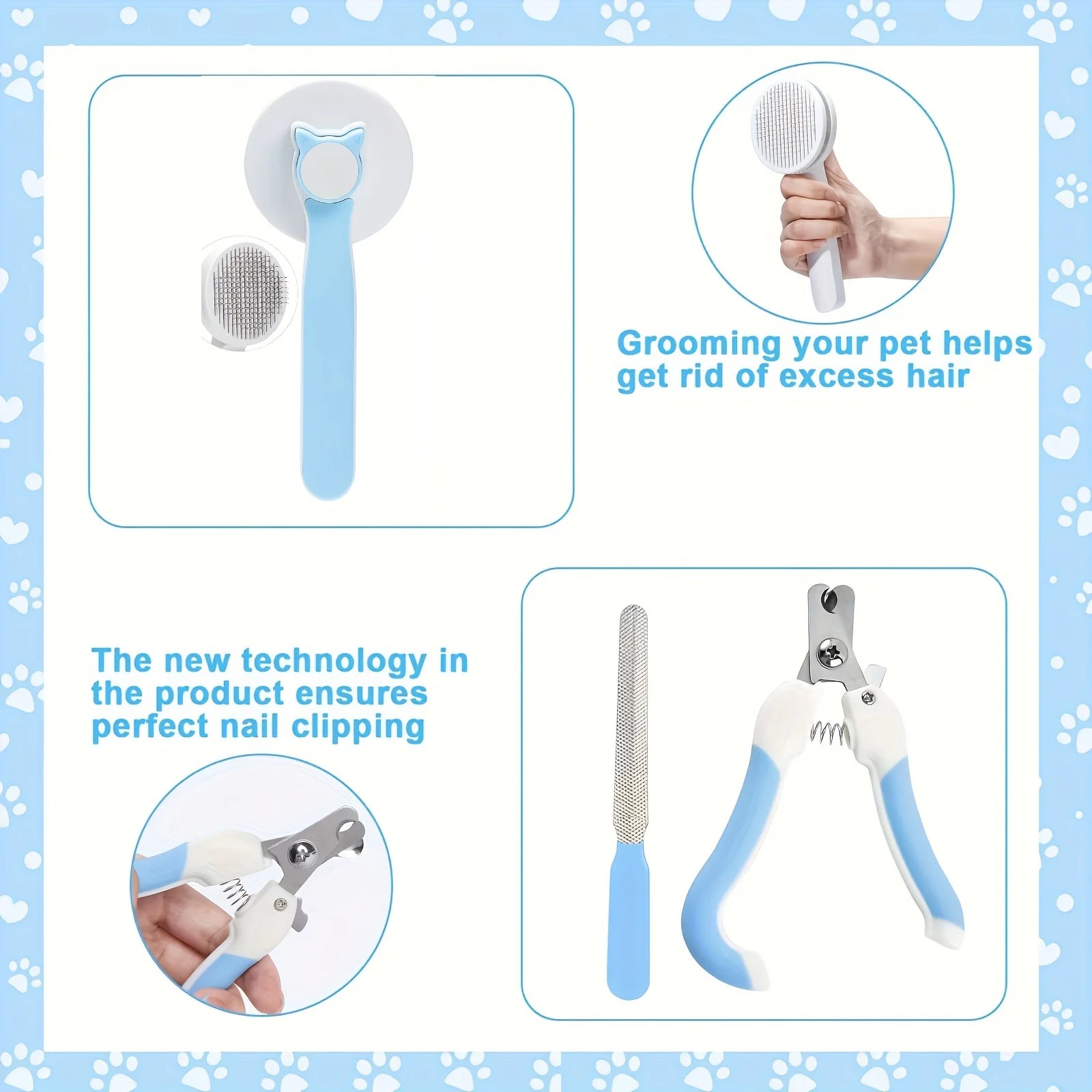 Kits de cuidado de cepillos para gatos, peine para pulgas, cepillo de baño para champú para mascotas, cepillo para quitar mascotas, cepillo de dientes de silicona, 8 Uds.