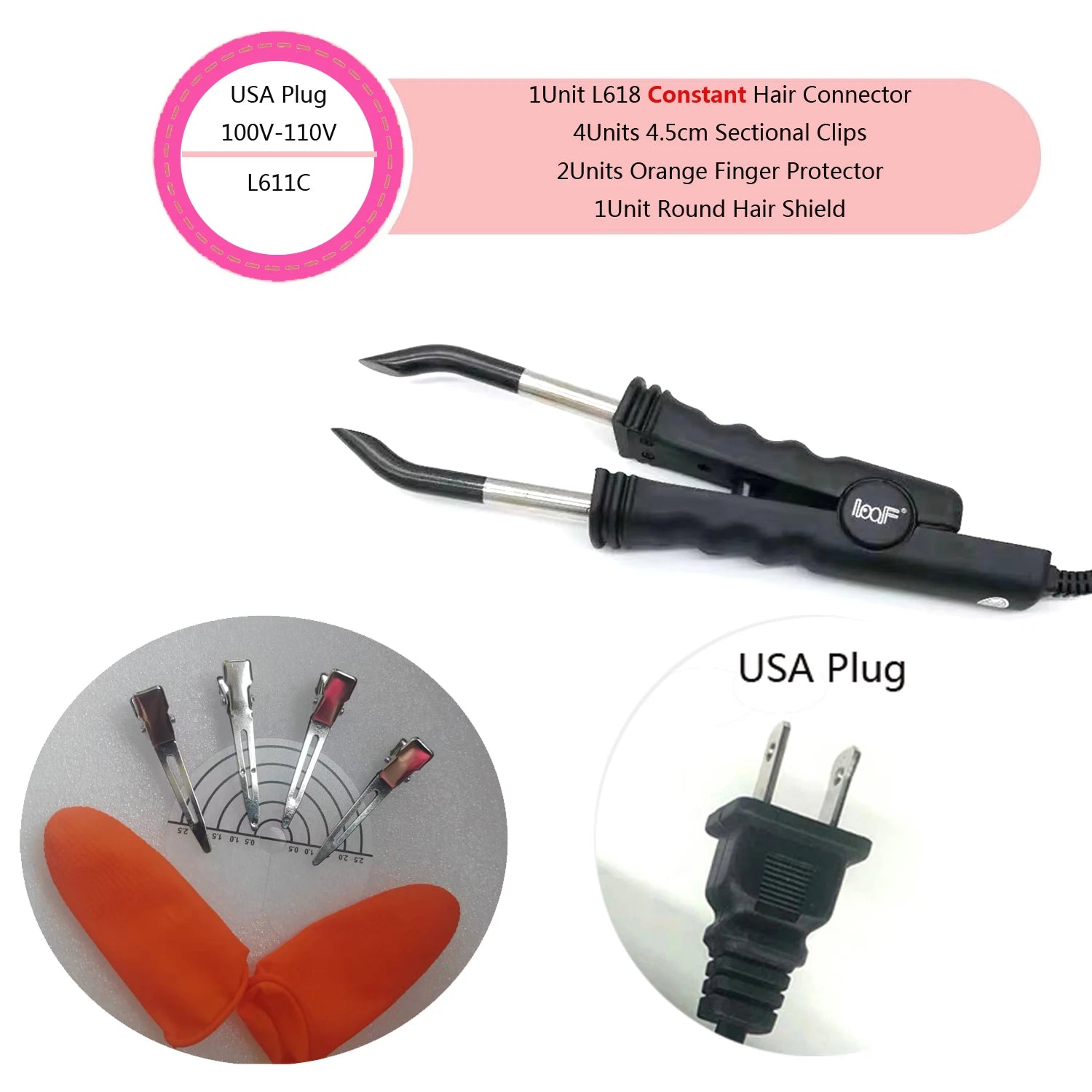 Pinzas de conector de calor Captin para extensiones de cabello, herramienta constante de hierro para extensiones de cabello con luz en V, herramientas de extensión de cabello