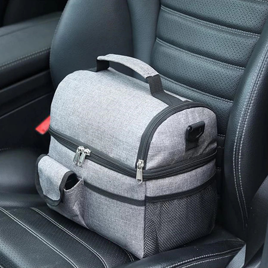 Bolsa térmica para el almuerzo, bolsa térmica de doble capa para acampar, hacer senderismo, viajar, picnic, nevera portátil con doble compartimento