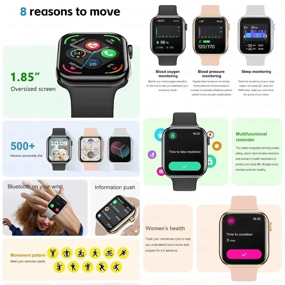 Nuevo reloj inteligente serie X para hombre y mujer, con monitor de presión arterial, llamadas por Bluetooth, NFC, monitorización del sueño, carga inalámbrica, reloj deportivo compatible con IOS y Android.