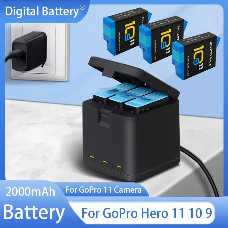 Batería de 2000mAh para GoPro Hero 11 10 9, paquete de batería de iones de litio, almacenamiento de batería de cámara de movimiento para baterías recargables GoPro Hero9