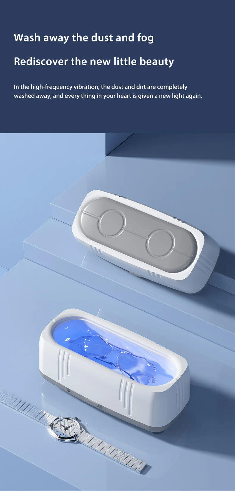 Limpiador Ultrasónico de Gafas de 48KHz de Alta Frecuencia, Limpiador de Lentes Automático con Luz Azul USB, Máquina de Limpieza de Joyas para el Hogar