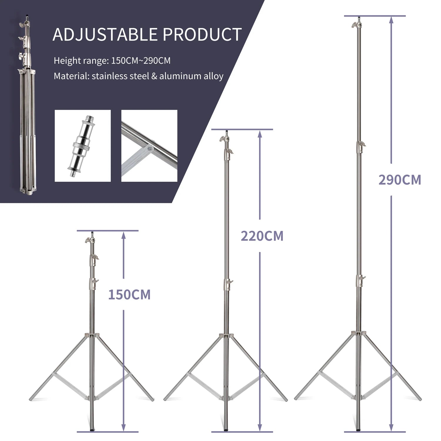 Kit de soporte C de acero inoxidable, soporte de luz con bolsa de peso, accesorios de estudio fotográfico, varilla de extensión, brazo cruzado de 2,49 M de longitud