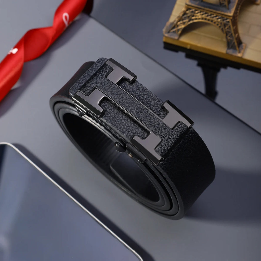 Cinturón de Negocios Elegante para Hombre con Hebilla Metálica Automática, Duradero para Uso Diario, Regalo Perfecto