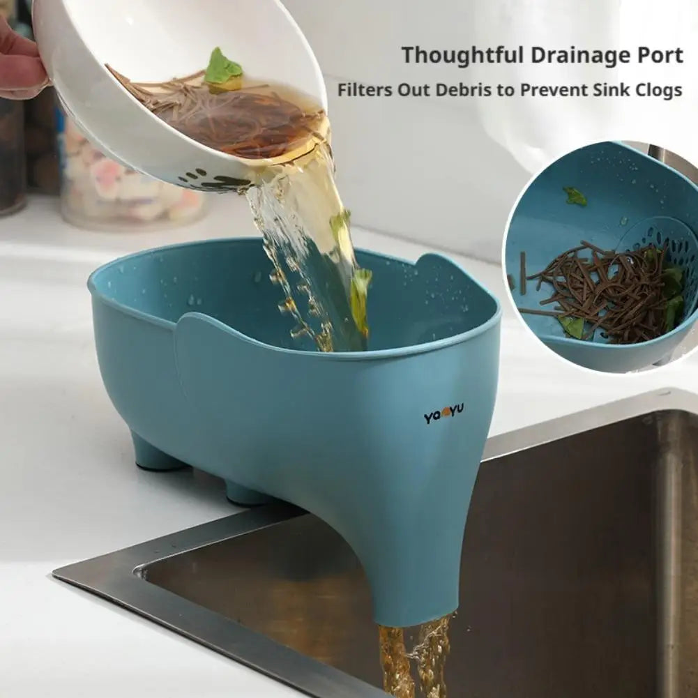 Cesta de drenaje para cocina con forma de elefante, material PP, 10*14*22cm, colador multifuncional para fregadero, lavador de frutas y verduras, cesta de almacenamiento