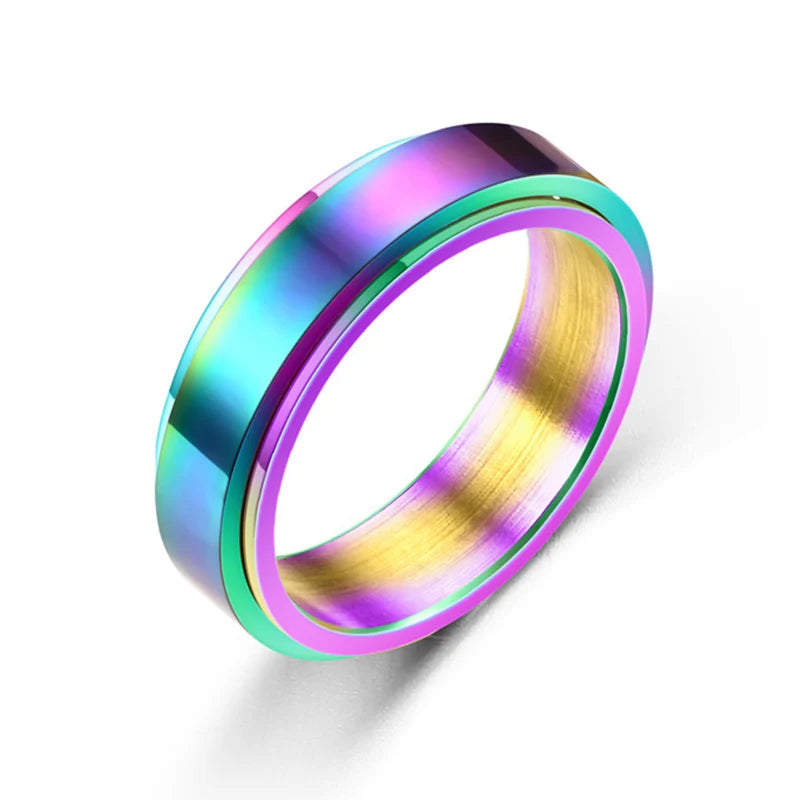 Anillo giratorio personalizado para hombres y mujeres, banda de boda giratoria de acero inoxidable de 6mm, anillo de cola masculino con inicial de fecha y nombre personalizado