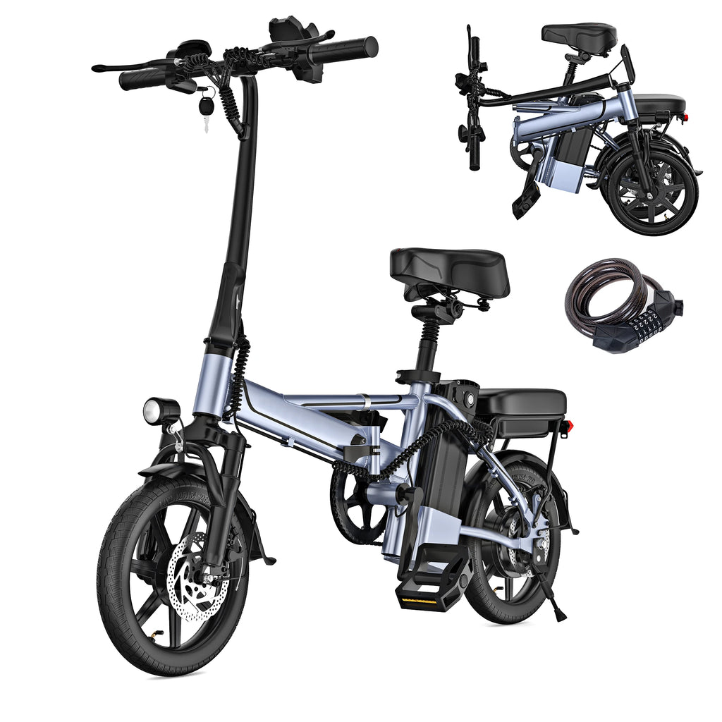 Bicicleta Eléctrica Plegable E14 de 500W para Adultos, 22MPH, 38 Millas, 14 Pulgadas, con Cuadro Plegable y Cesta Trasera, Bicicleta Eléctrica Urbana, Stock en la UE