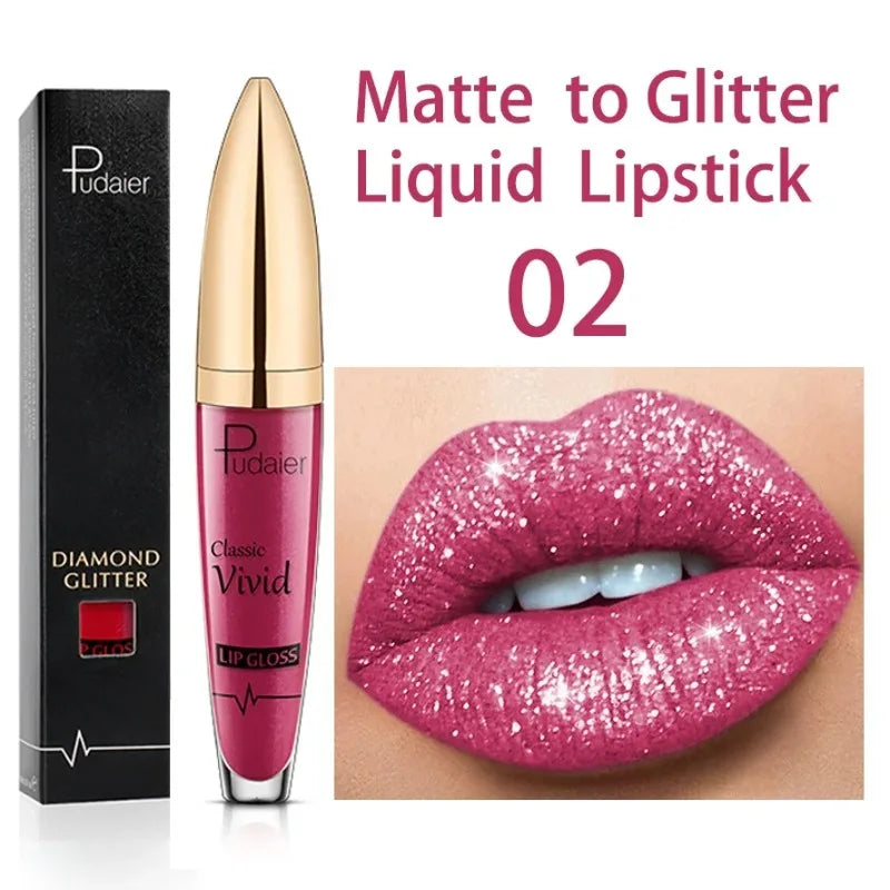 Lápices labiales líquidos con purpurina mate, brillo de labios brillante con diamantes, resistente al agua, brillo de labios de larga duración, Maquillaje de tinte de labios para mujer