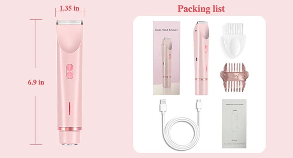 Maquinillas de afeitar eléctricas para mujer, Afeitadora eléctrica 2 en 1 para recortador de vello púbico IPX7, resistente al agua, uso húmedo y seco, Afeitadora de Bikini para el cuerpo