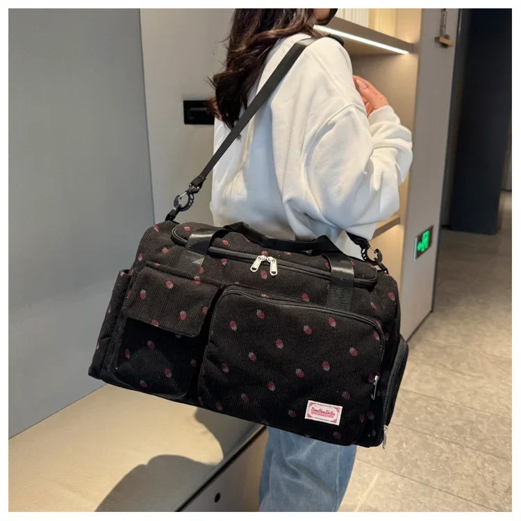 Bolsa de viaje de pana, bolsa de viaje de gran capacidad con compartimento para zapatos, bolsas deportivas para Fitness para mujer, bolsas de lona