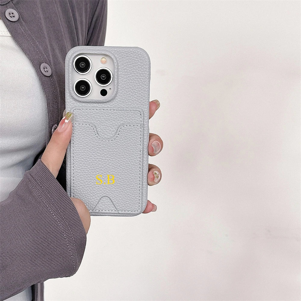 Funda Retro personalizada con nombre de cuero para tarjetas, funda tipo billetera antigolpes para iPhone 15 14 13 12 11 Pro Max 14 15 Plus