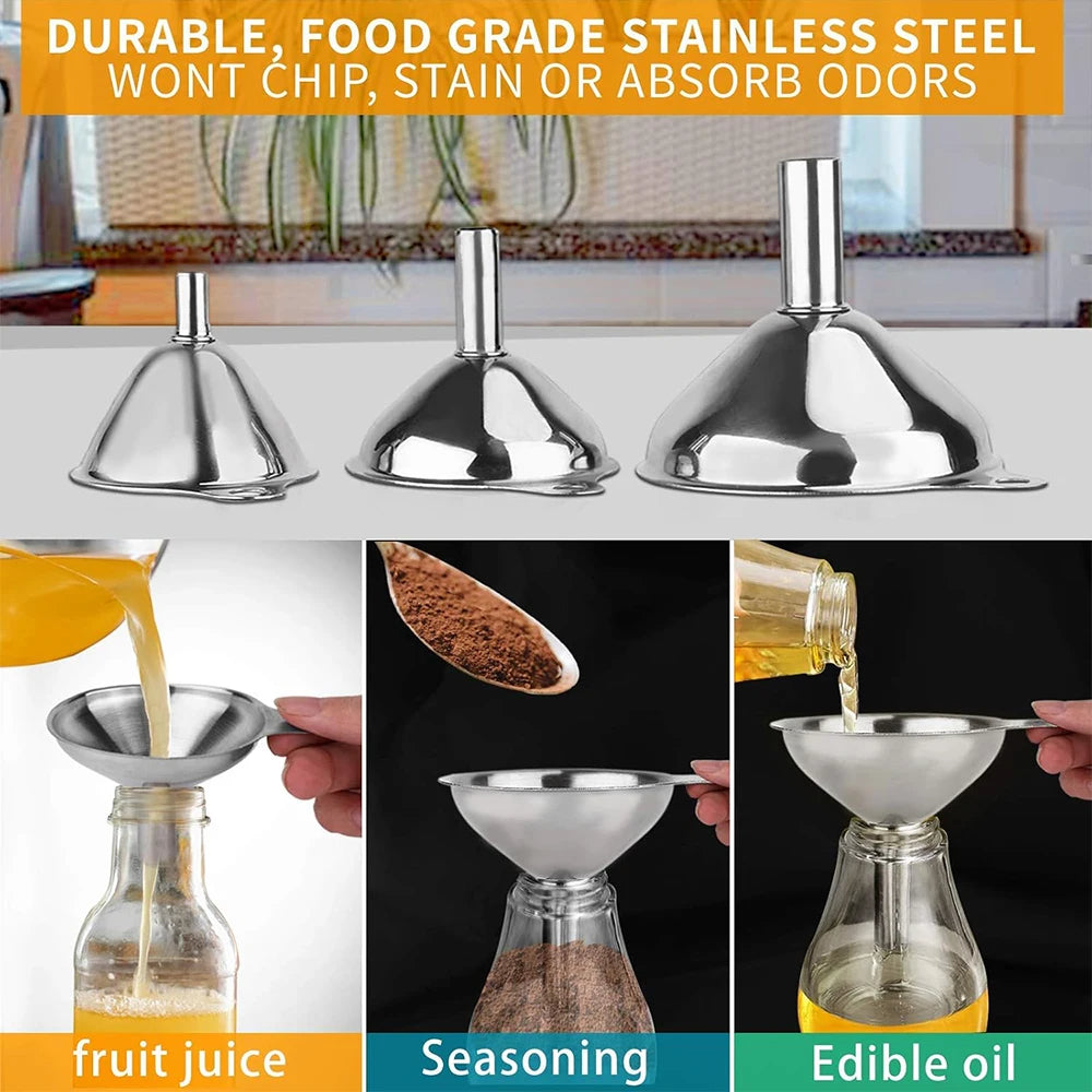 Embudos de acero inoxidable de calidad alimentaria, mini embudos de cocina para transferir aceites esenciales y líquidos, 3/4 piezas