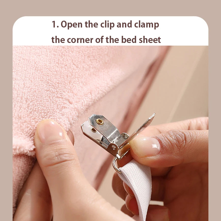Clips para Sábanas, Juego de 4 Correas Ajustables para Sujetar Sábanas, Clips Elásticos para Ropa de Cama, Sujetadores para el Hogar y Hoteles