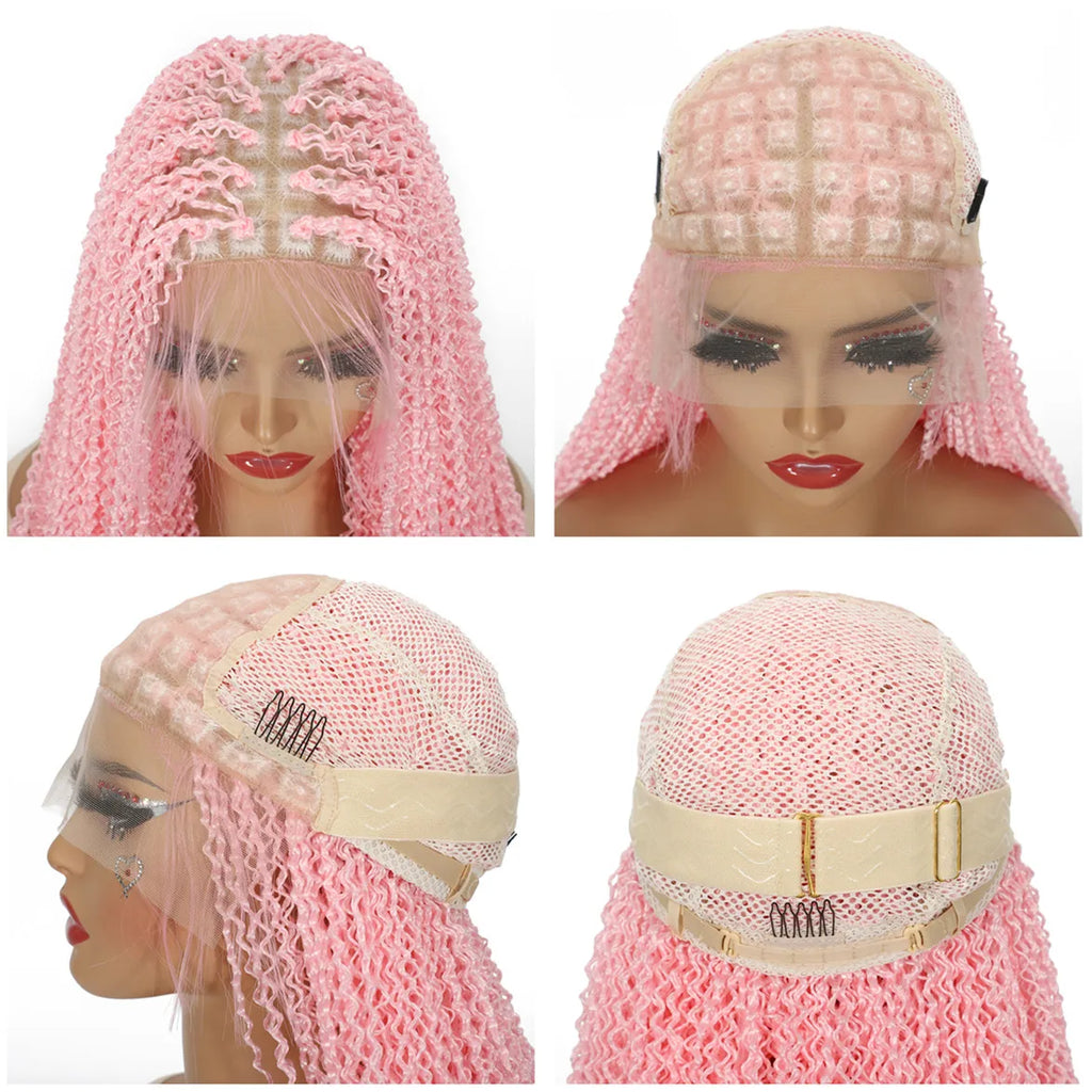 SQRDGQ Peluca de Cabello Sintético Rosa para Mujer, Pelucas Trenzadas Rizadas Profundas para Mujer, Peluca con Frente de Encaje 13*6 con Cabello de Bebé, Pelucas Baratas en Oferta