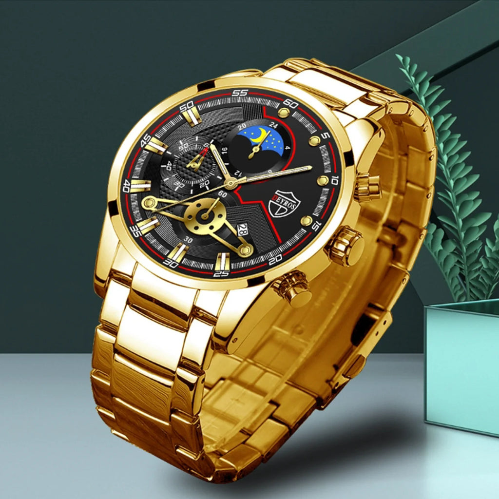 Reloj Hombre, relojes de negocios de lujo de 3 piezas para Hombre, Reloj deportivo de ocio con calendario completo para Hombre, Reloj de cuarzo de acero inoxidable para Hombre